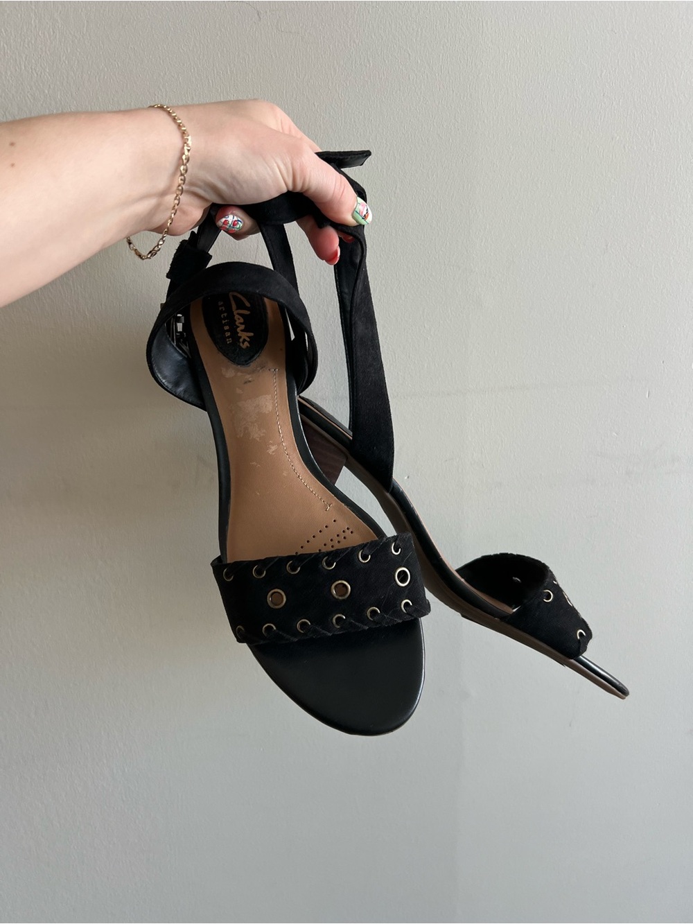 Clarks Artisan Black Ankle-Tie Grommet Sandal